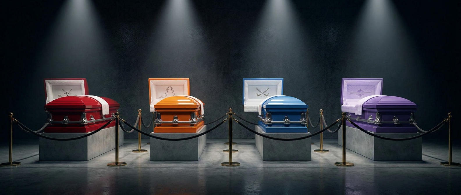 RIPTMNT hero gallery with turtle caskets